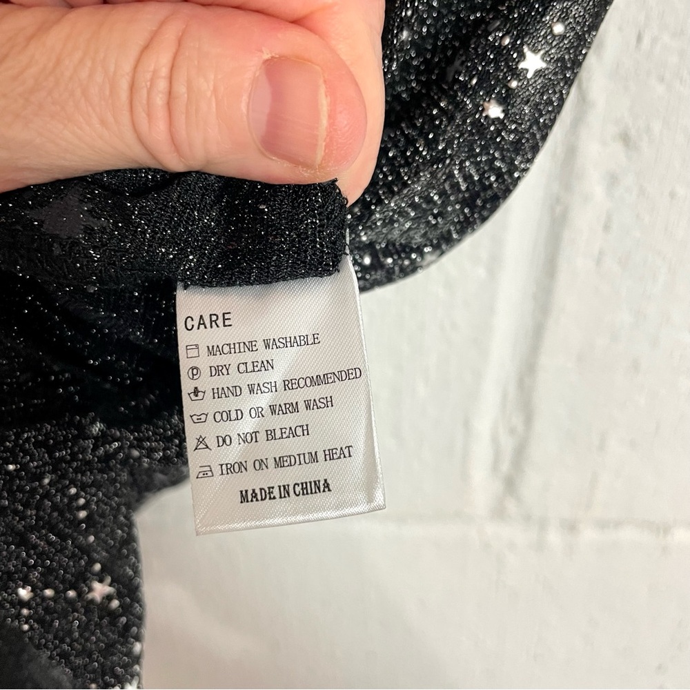 Mangopop Tee Sheer Black Fitted Metallic Stars Whimsigoth Dark Fairy Ethereal XL - Picture 11 of 12